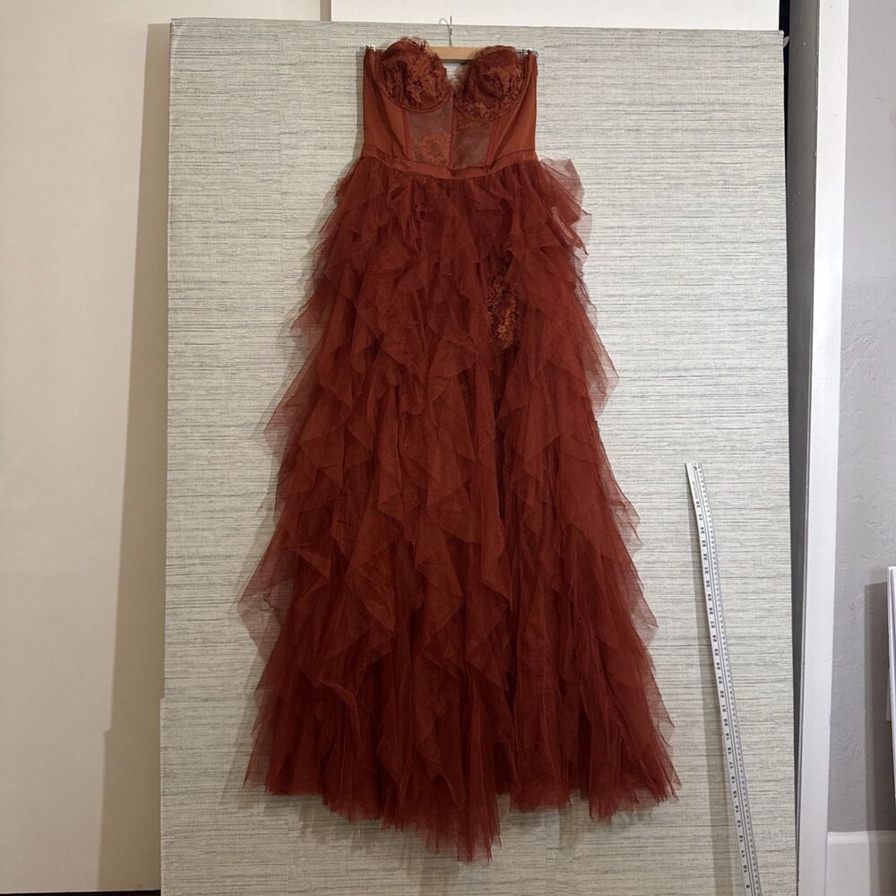 For Love & Lemons X REVOLVE Bustier Gown Rust corset lace strapless Large - Picture 5 of 12